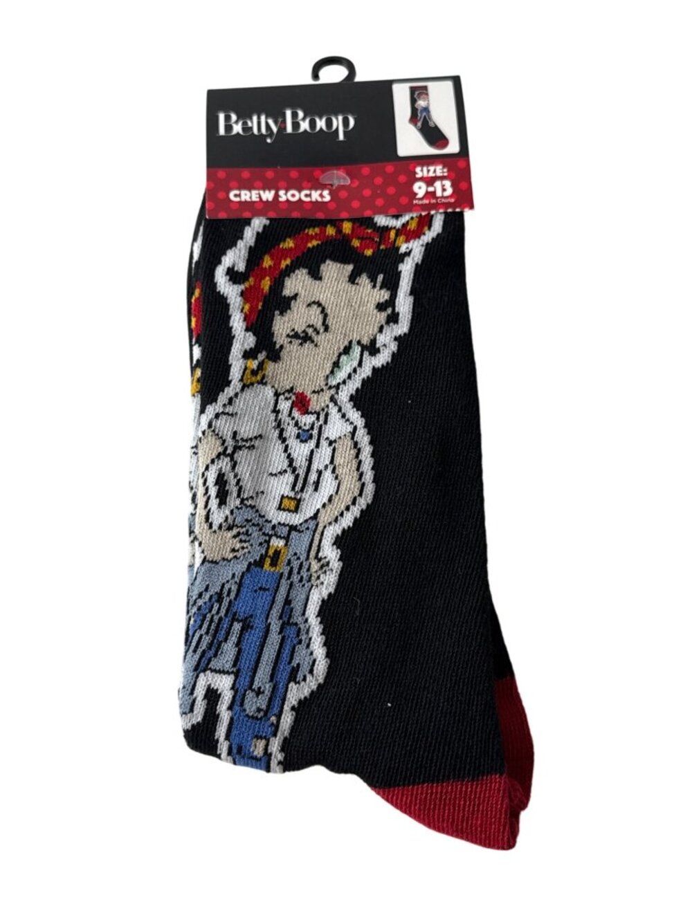 Betty Boop Men’s Crew Socks Black Red Cartoon Graphic Fun Novelty 9-13